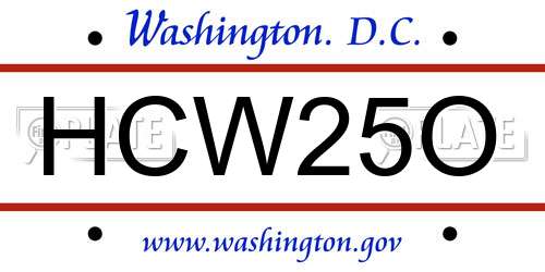 HCW25O District Of Columbia License Plate