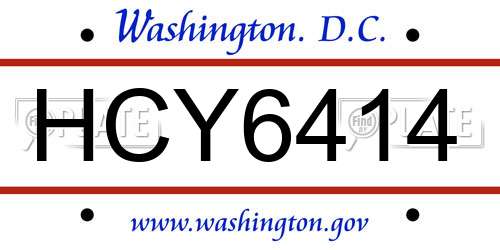HCY6414 District Of Columbia License Plate