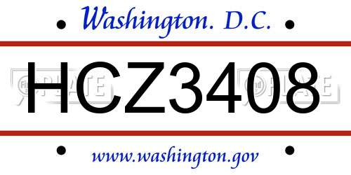 HCZ3408 District Of Columbia License Plate