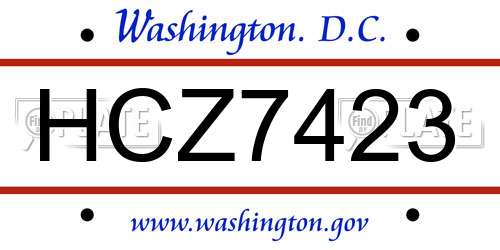HCZ7423 District Of Columbia License Plate