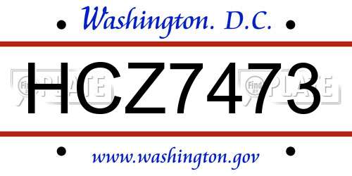HCZ7473 District Of Columbia License Plate