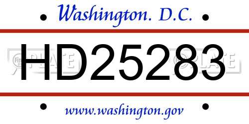 HD25283 District Of Columbia License Plate