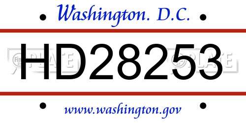 HD28253 District Of Columbia License Plate