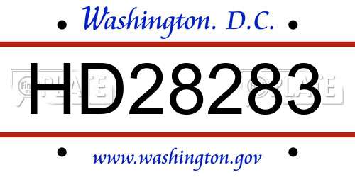 HD28283 District Of Columbia License Plate