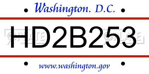 HD2B253 District Of Columbia License Plate