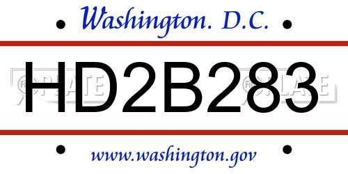 HD2B283 District Of Columbia License Plate