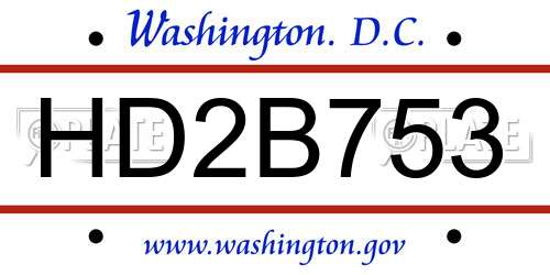 HD2B753 District Of Columbia License Plate