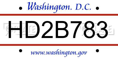 HD2B783 District Of Columbia License Plate