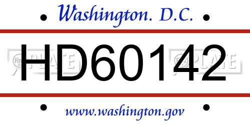 HD60142 District Of Columbia License Plate