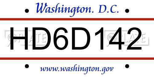 HD6D142 District Of Columbia License Plate