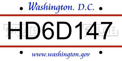 HD6D147 District Of Columbia License Plate