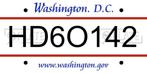 HD6O142 District Of Columbia License Plate