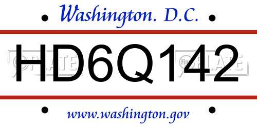 HD6Q142 District Of Columbia License Plate