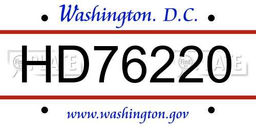 HD76220 District Of Columbia License Plate