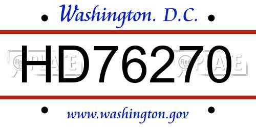 HD76270 District Of Columbia License Plate