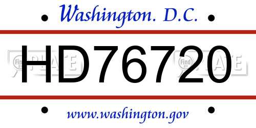 HD76720 District Of Columbia License Plate