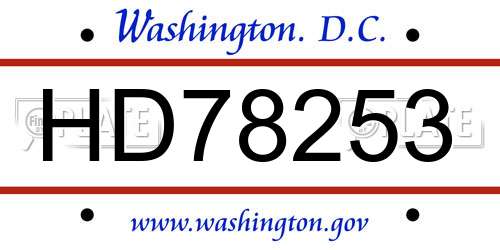 HD78253 District Of Columbia License Plate