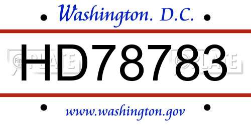 HD78783 District Of Columbia License Plate
