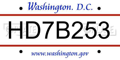 HD7B253 District Of Columbia License Plate