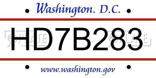 HD7B283 District Of Columbia License Plate