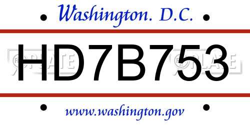 HD7B753 District Of Columbia License Plate
