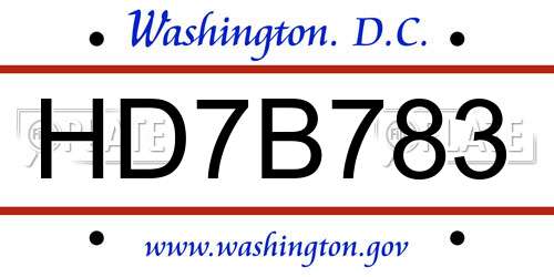 HD7B783 District Of Columbia License Plate