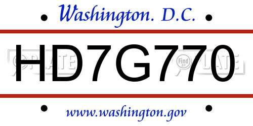 HD7G770 District Of Columbia License Plate