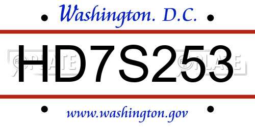 HD7S253 District Of Columbia License Plate