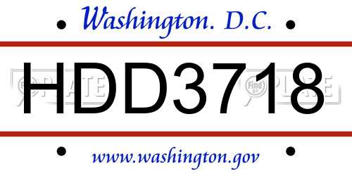 HDD3718 District Of Columbia License Plate