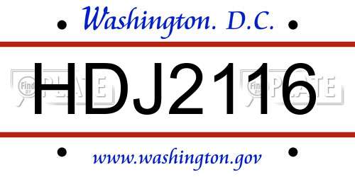 HDJ2116 District Of Columbia License Plate