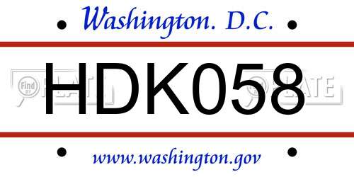 HDK058 District Of Columbia License Plate