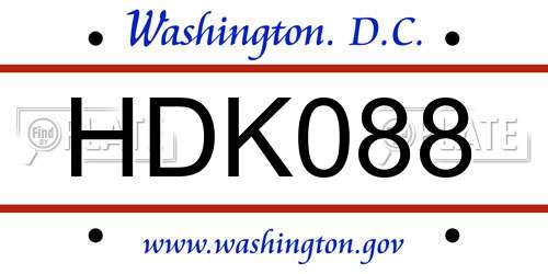 HDK088 District Of Columbia License Plate
