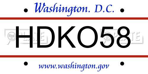 HDKO58 District Of Columbia License Plate