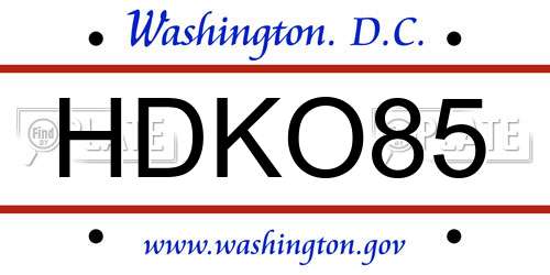 HDKO85 District Of Columbia License Plate