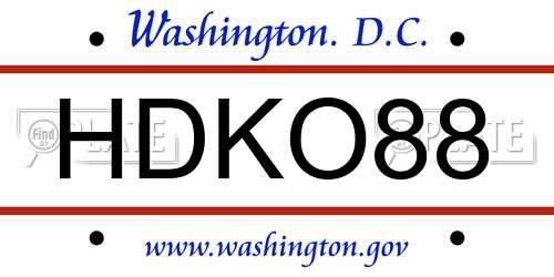 HDKO88 District Of Columbia License Plate