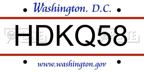 HDKQ58 District Of Columbia License Plate