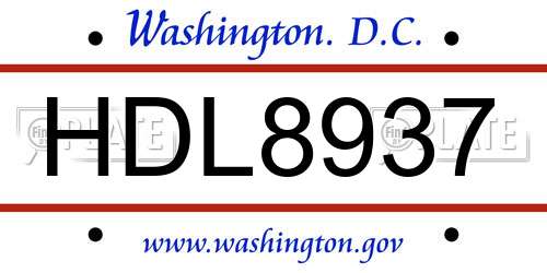 HDL8937 District Of Columbia License Plate