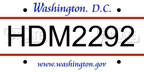 HDM2292 District Of Columbia License Plate