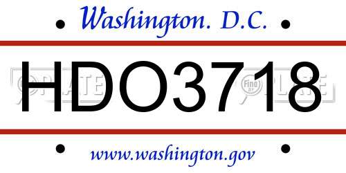 HDO3718 District Of Columbia License Plate