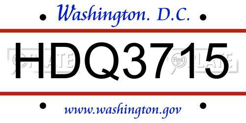 HDQ3715 District Of Columbia License Plate