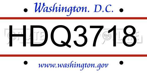 HDQ3718 District Of Columbia License Plate