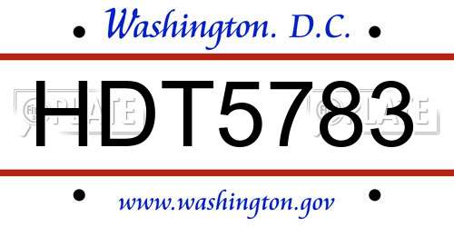 HDT5783 District Of Columbia License Plate