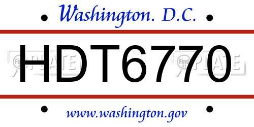 HDT6770 District Of Columbia License Plate