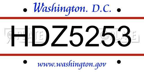 HDZ5253 District Of Columbia License Plate