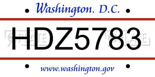 HDZ5783 District Of Columbia License Plate