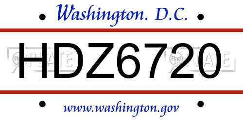 HDZ6720 District Of Columbia License Plate