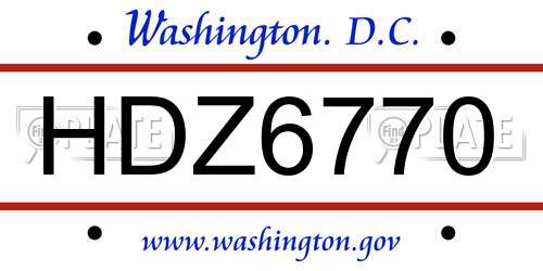 HDZ6770 District Of Columbia License Plate