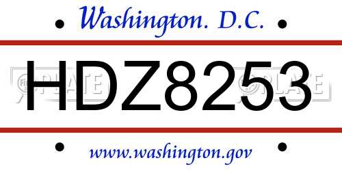 HDZ8253 District Of Columbia License Plate