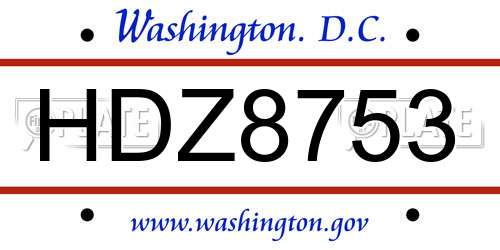HDZ8753 District Of Columbia License Plate