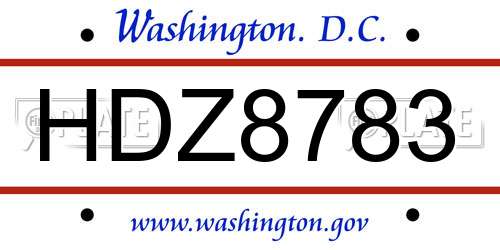 HDZ8783 District Of Columbia License Plate